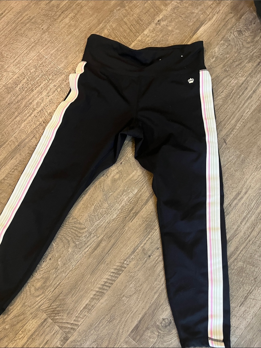 Juicy Couture Black Leggings with Pastel Side Stripes